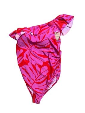 *NEW* Medium Maternity Beach Bump Swim Suit Orange & Pink + Ruffle